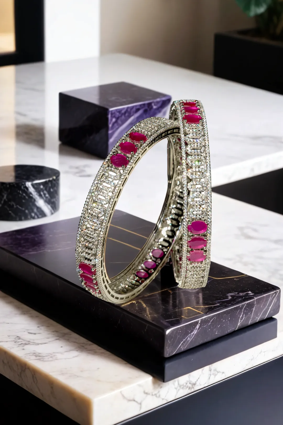 Kyra - Dual-Tone Bangles with Rhodium or Gold Plating Bangles (Set of 2)