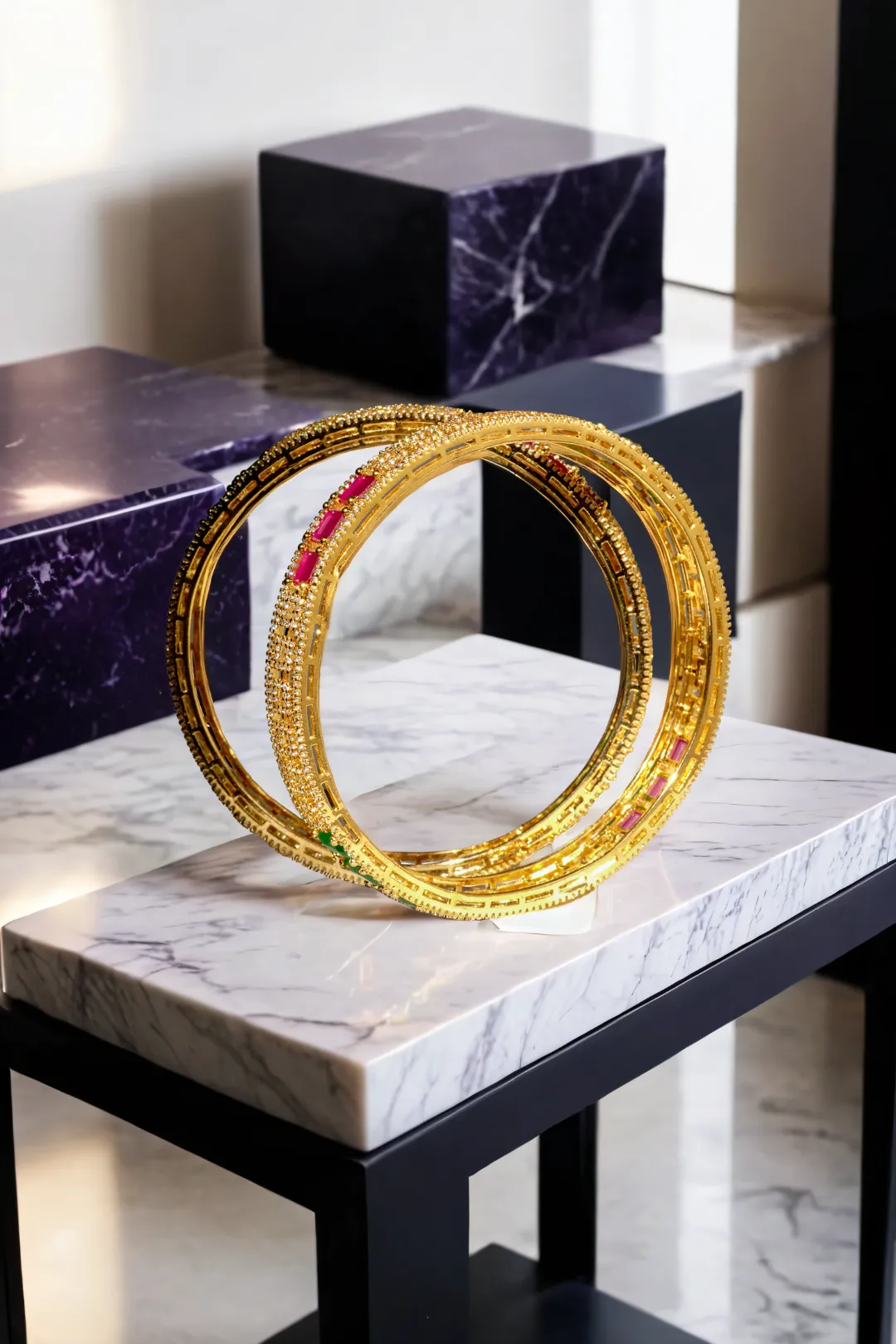 Kyra - Dual-Tone Bangles with Rhodium or Gold Plating Bangles (Set of 2)