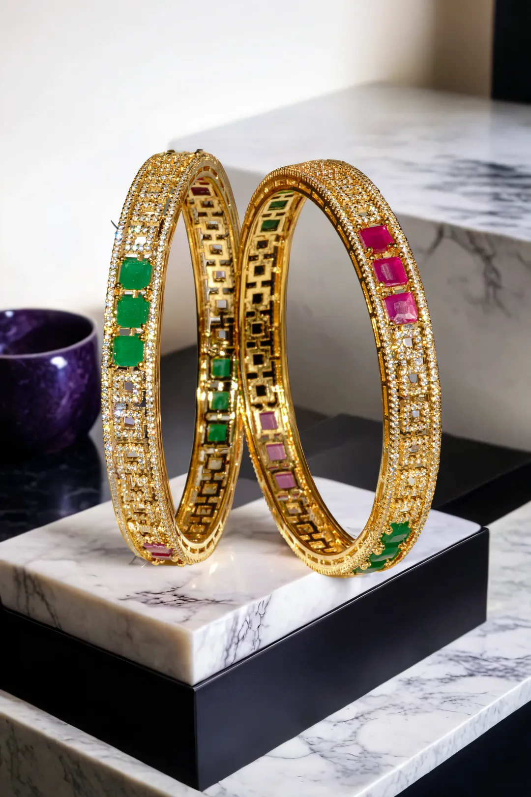 Kyra - Dual-Tone Bangles with Rhodium or Gold Plating Bangles (Set of 2)