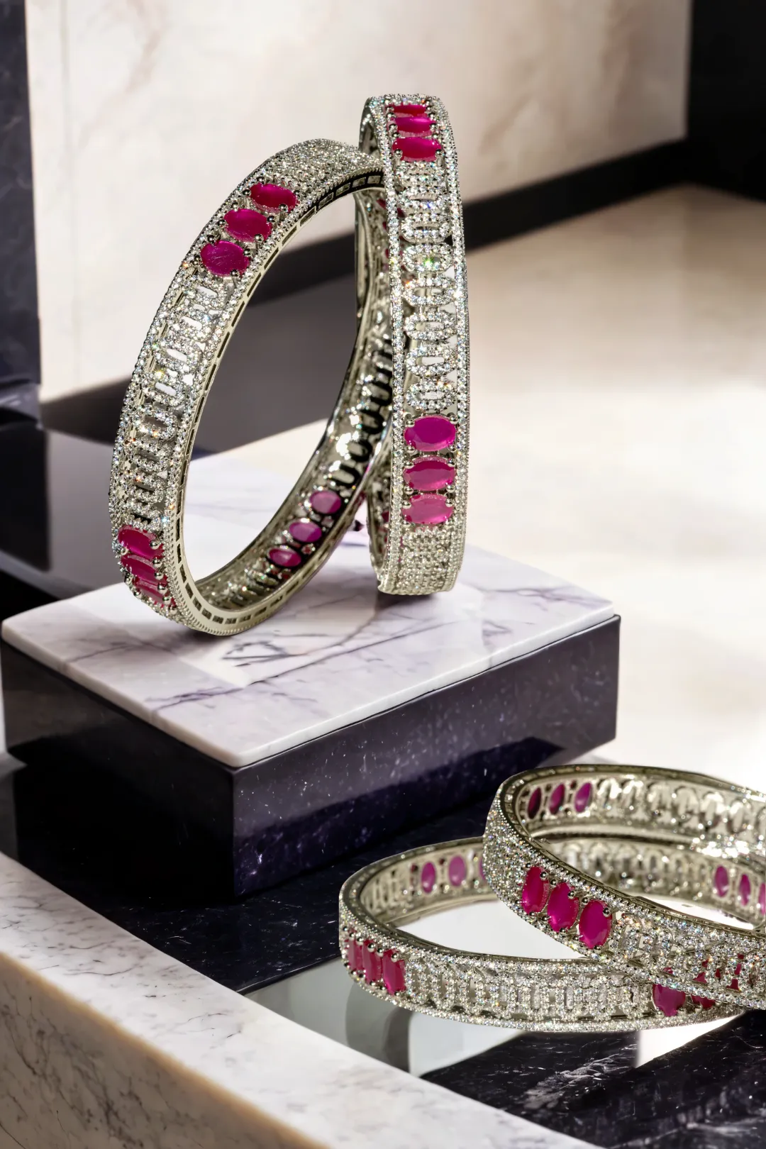 Kyra - Dual-Tone Bangles with Rhodium or Gold Plating Bangles (Set of 2)