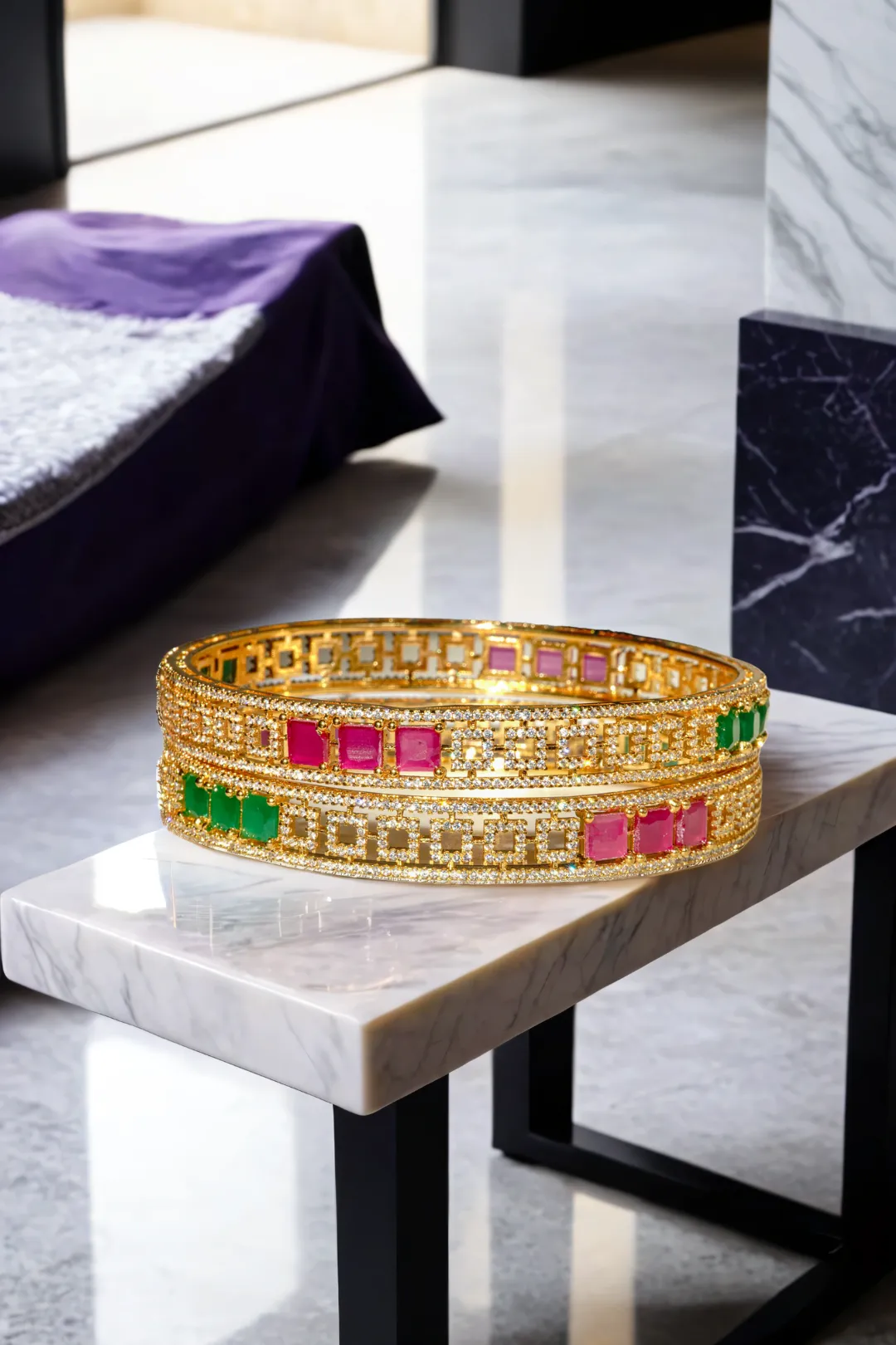 Kyra - Dual-Tone Bangles with Rhodium or Gold Plating Bangles (Set of 2)