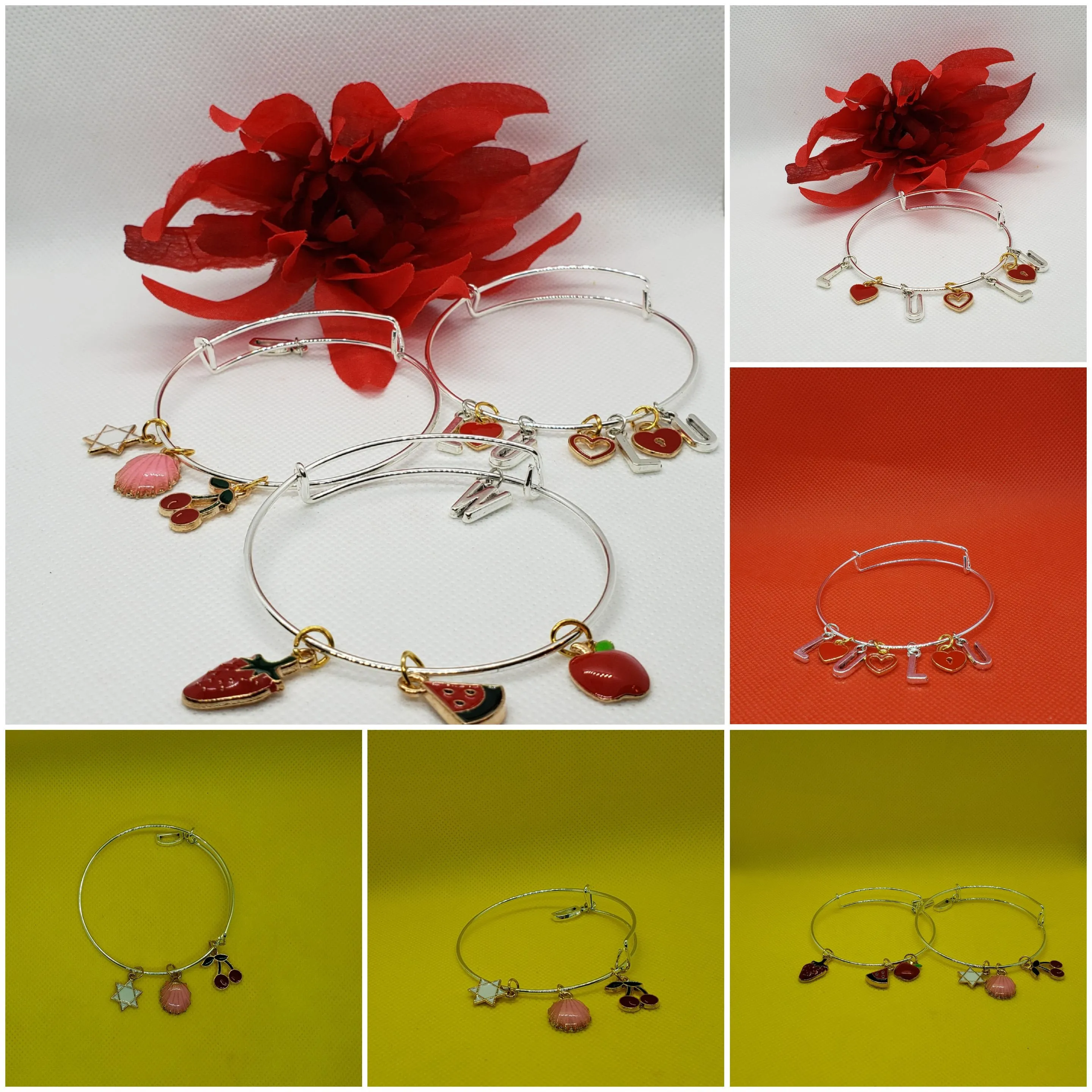La Belle Fantastique Stainless Steel/ Rose Gold Expandable Bangle Bracelets | Adjustable Bracelet | Charm Pendants | Lettering Charms