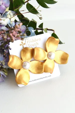LARGE DOGWOOD BLOSSOM & PEARL STUD EARRINGS