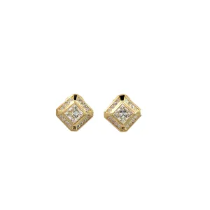 Late Century 14kt Yellow Gold .92 & .95ct Princess Cut Diamonds   .33cttw Studs