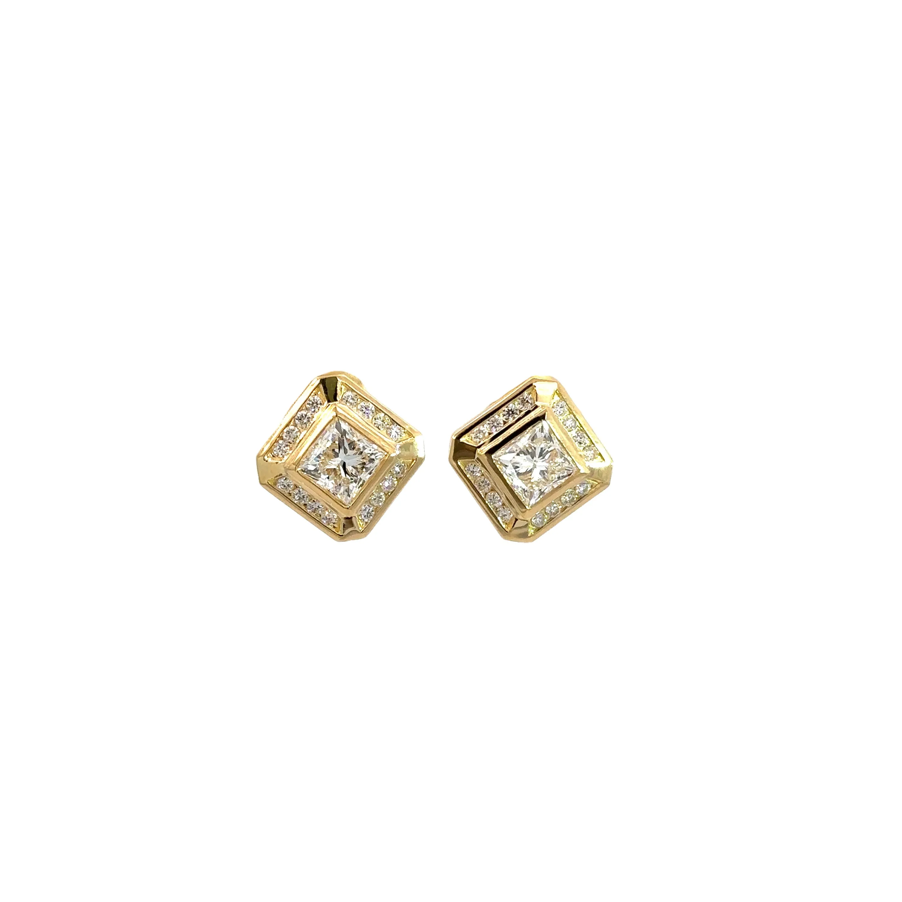 Late Century 14kt Yellow Gold .92 & .95ct Princess Cut Diamonds   .33cttw Studs