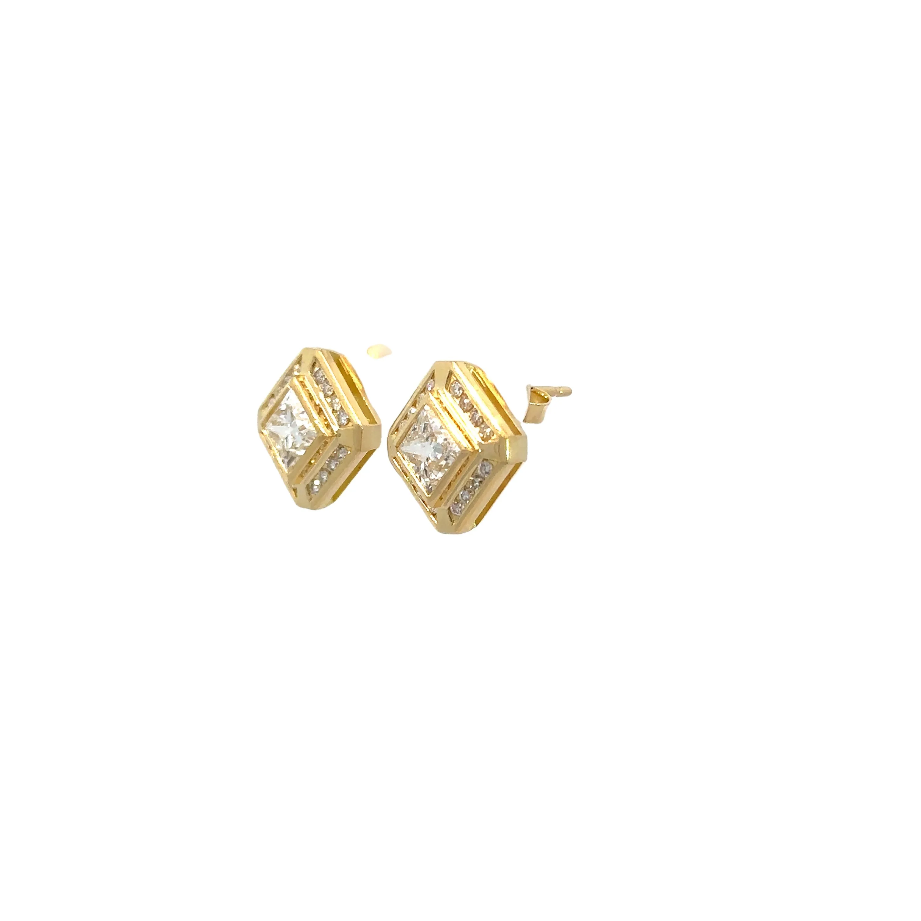 Late Century 14kt Yellow Gold .92 & .95ct Princess Cut Diamonds   .33cttw Studs