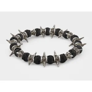 Lava Beads, Oxidized Sterling Silver Spiky Bracelet