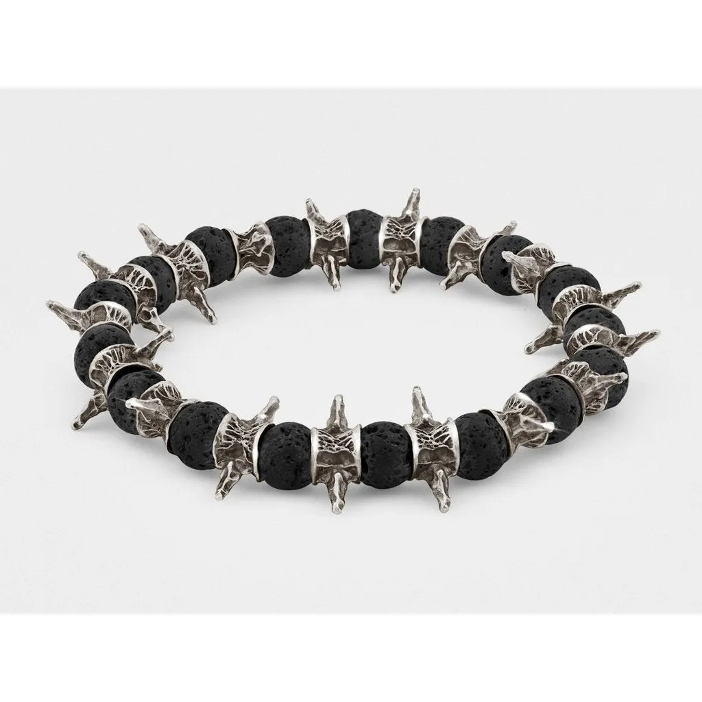 Lava Beads, Oxidized Sterling Silver Spiky Bracelet