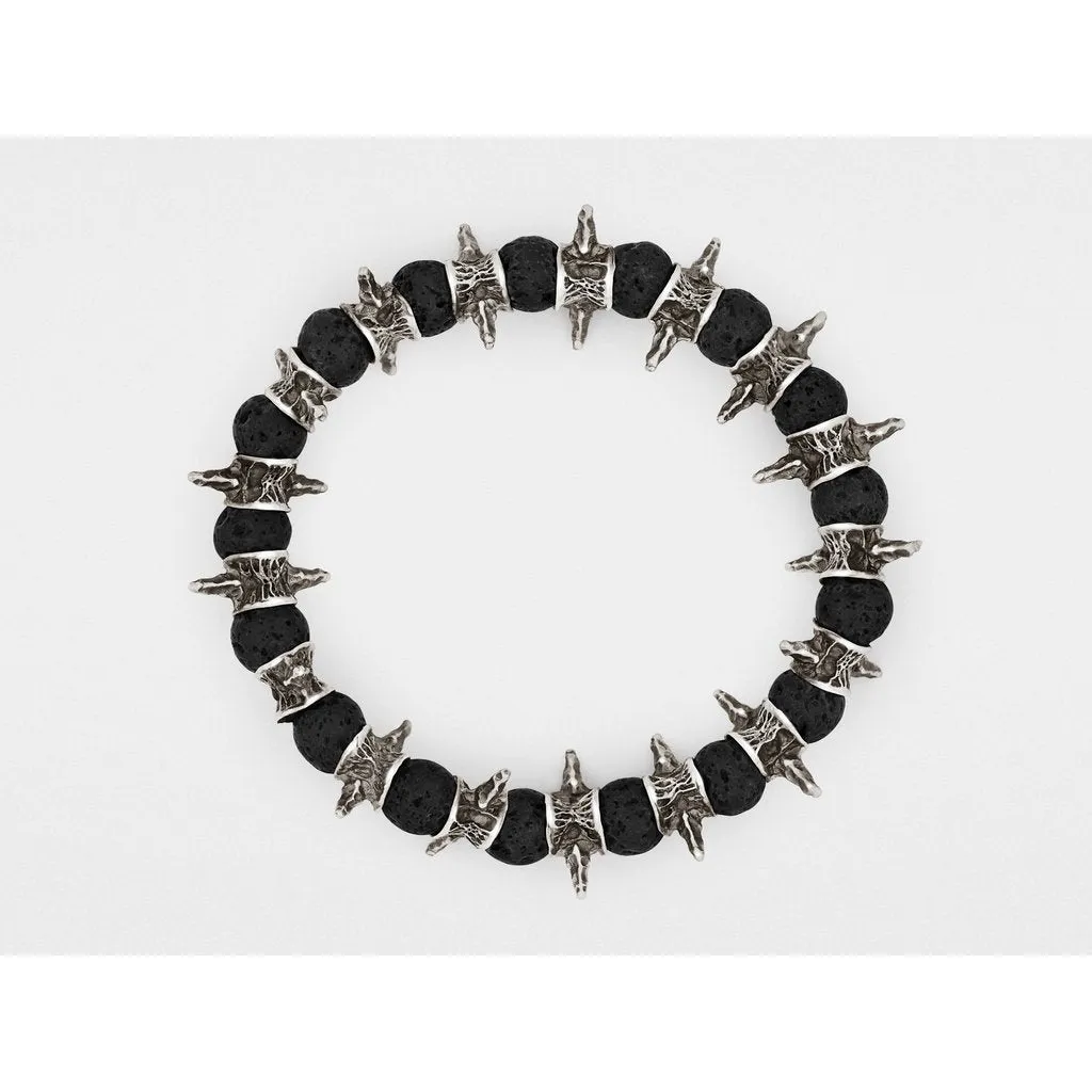 Lava Beads, Oxidized Sterling Silver Spiky Bracelet