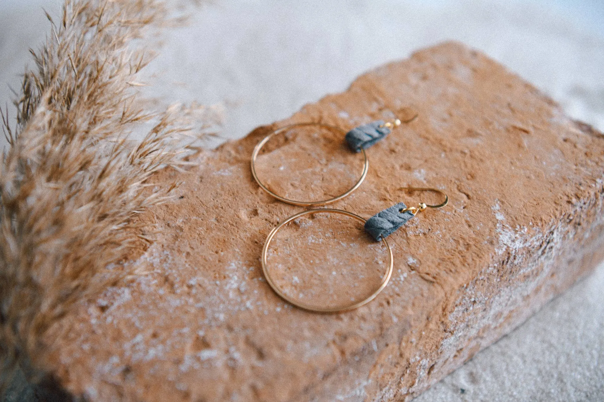 Leather and Gold Plated Hoops