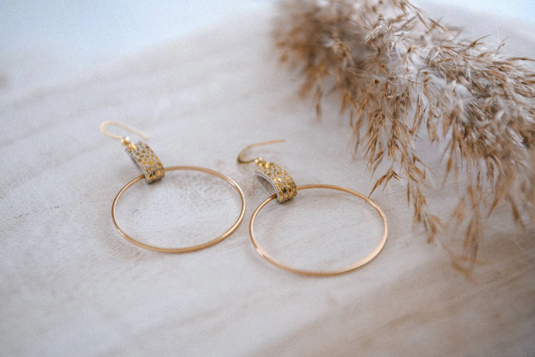 Leather and Gold Plated Hoops