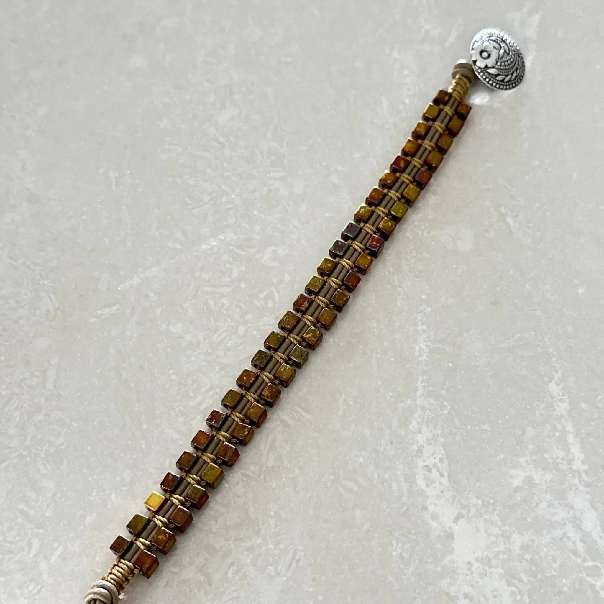 Leather Macrame Bead Bracelet