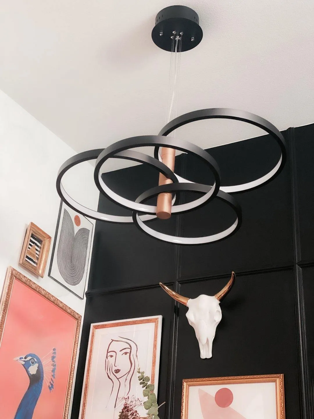 LED Black and Gold Halo Rings Chandelier