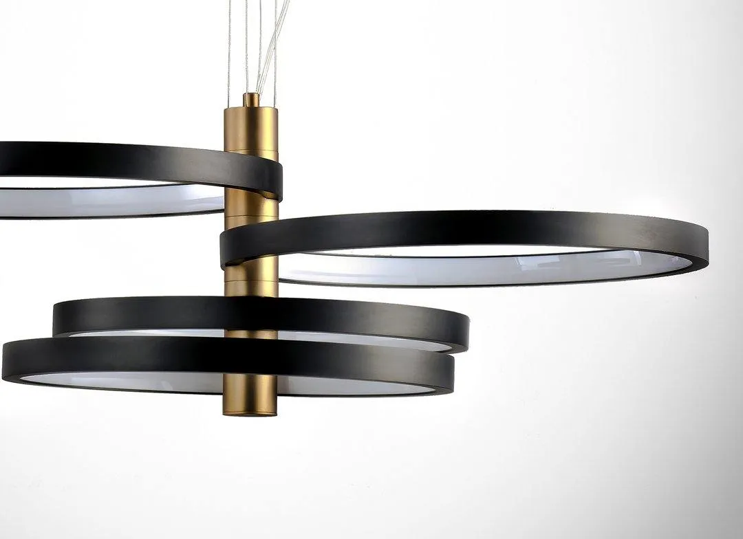 LED Black and Gold Halo Rings Chandelier