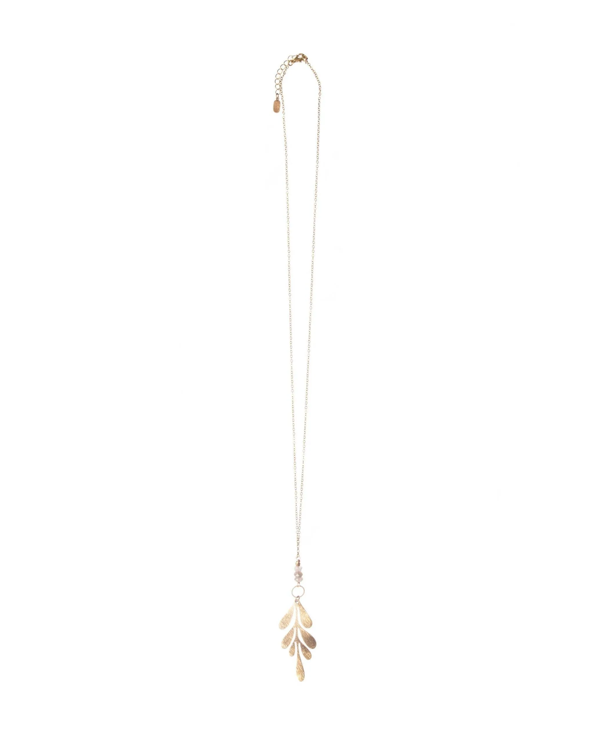 Long Labradorite Brushed Leaf Necklace