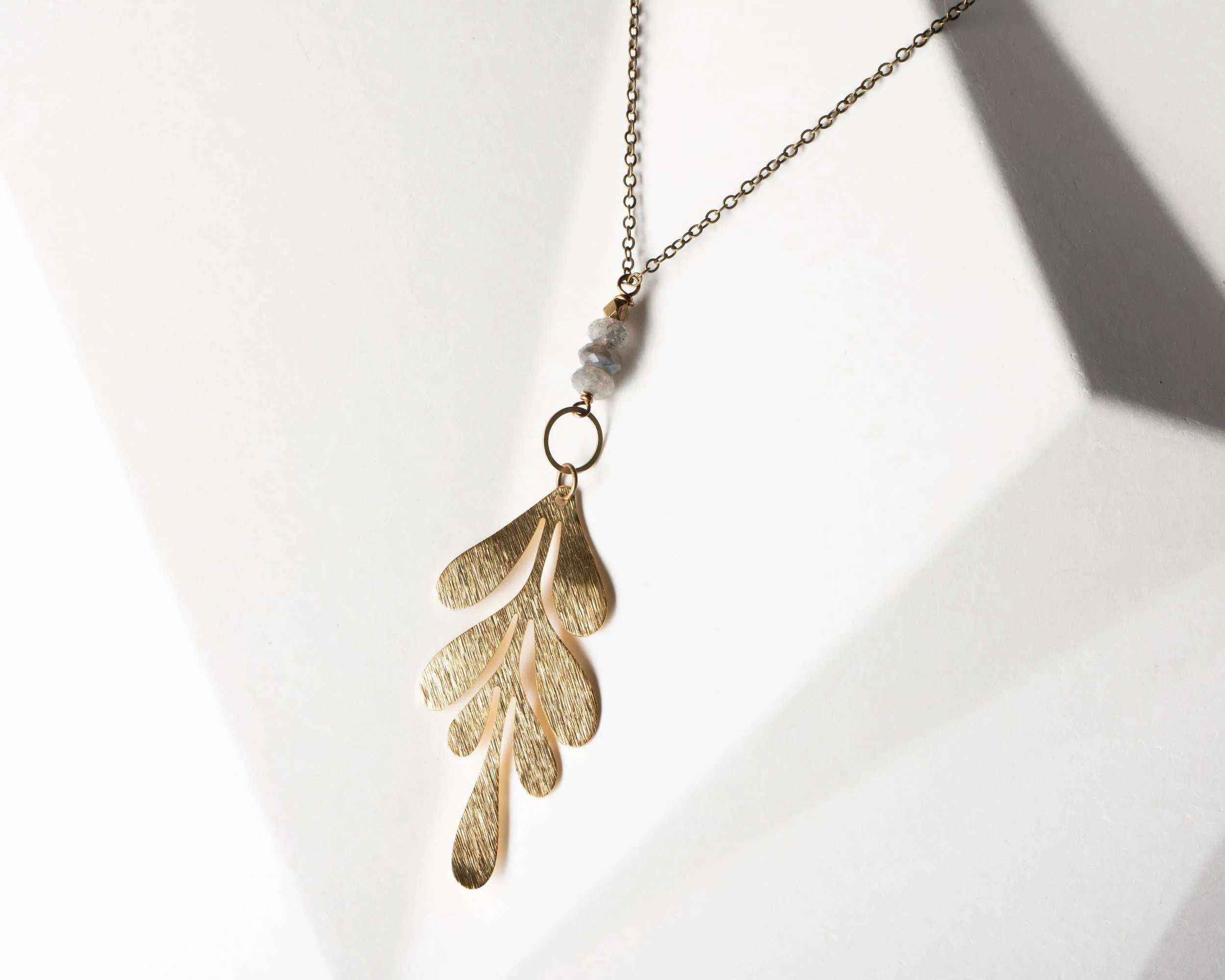 Long Labradorite Brushed Leaf Necklace