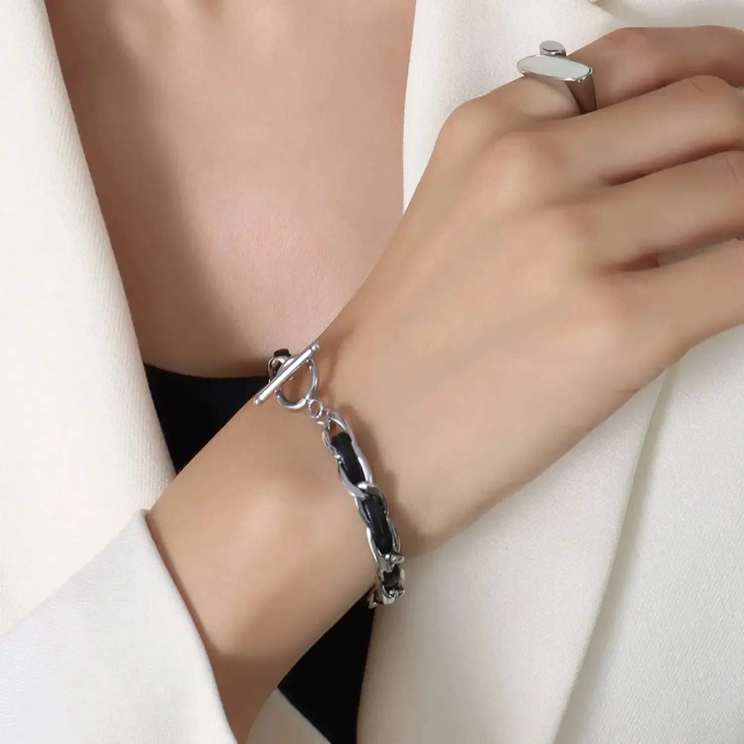 LOVCIA 18K Gold-Plated Leather Chain Bracelet