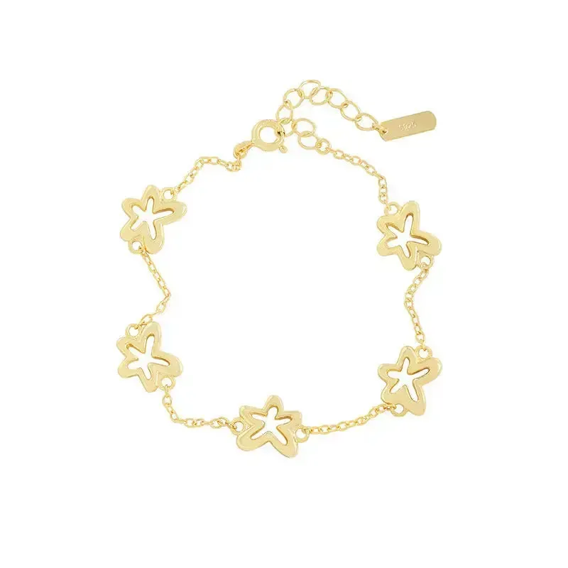 LOVCIA 18K Gold Plated Sterling Silver Little Flower Charm Bracelet for Women