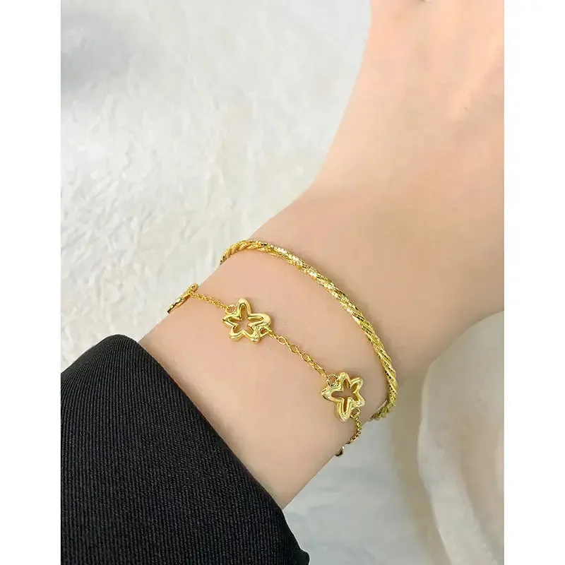 LOVCIA 18K Gold Plated Sterling Silver Little Flower Charm Bracelet for Women