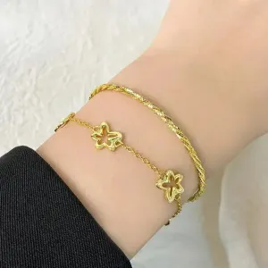 LOVCIA 18K Gold Plated Sterling Silver Little Flower Charm Bracelet for Women