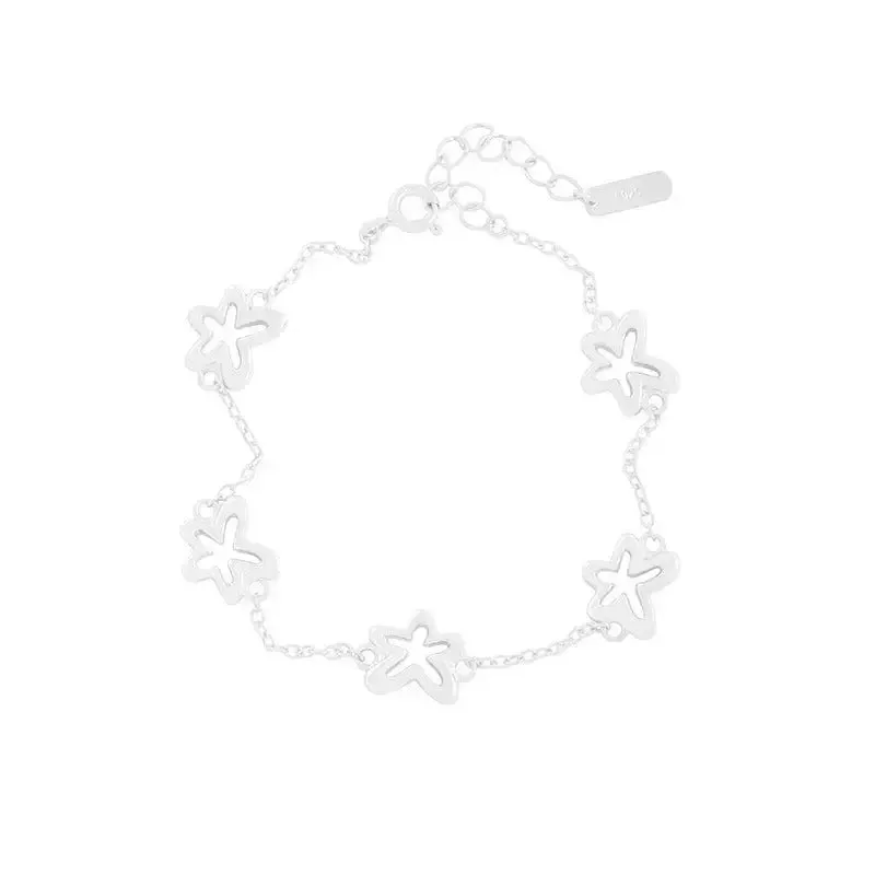 LOVCIA 18K Gold Plated Sterling Silver Little Flower Charm Bracelet for Women