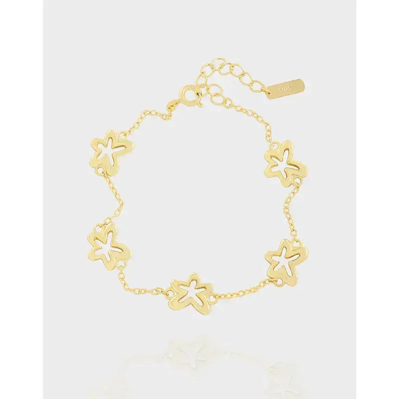 LOVCIA 18K Gold Plated Sterling Silver Little Flower Charm Bracelet for Women