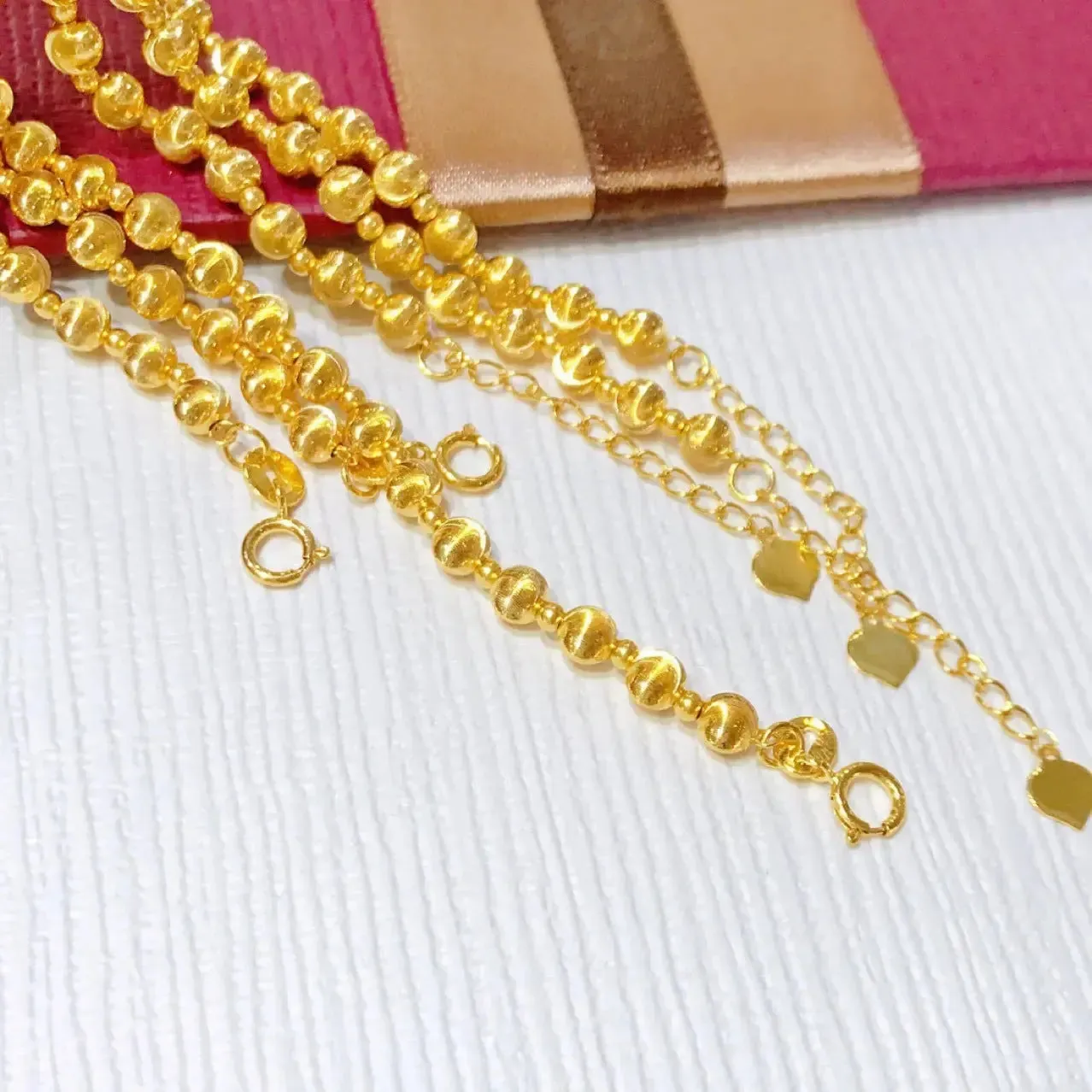 LOVCIA 18K Golden Beads Adjustable Chain Bracelet for Women