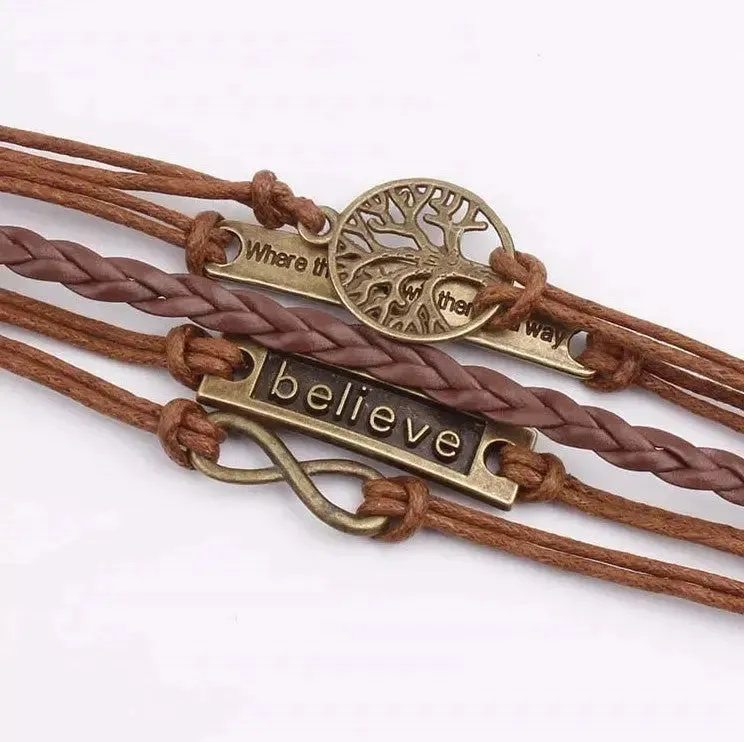 LOVCIA Alloy PU Leather Rope Bracelet