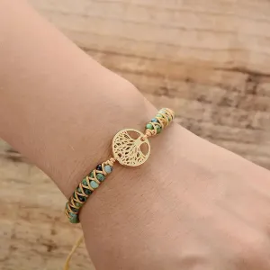 LOVCIA Handmade Tree of Life Charm Bracelet for Women with African Jasper Stone in Braided Pattern