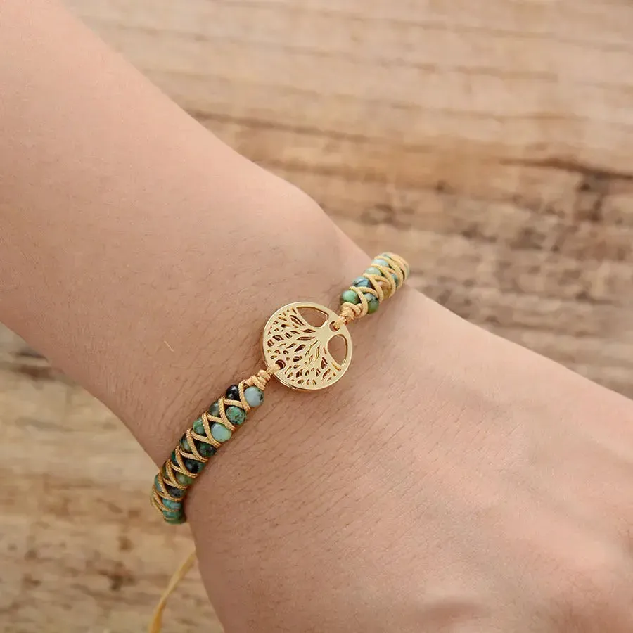 LOVCIA Handmade Tree of Life Charm Bracelet for Women with African Jasper Stone in Braided Pattern