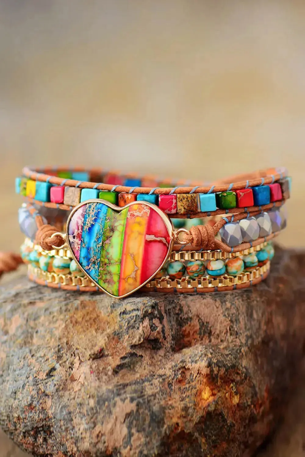 LOVCIA Imperial Jasper & Crystal Layered Bracelet