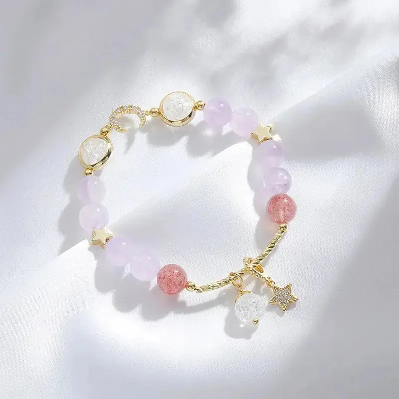 LOVCIA Lavender Amethyst Crystal Bracelet For Women With Stars and Moon Charms