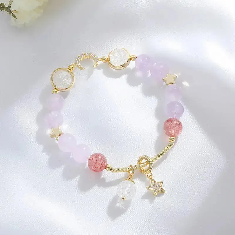 LOVCIA Lavender Amethyst Crystal Bracelet For Women With Stars and Moon Charms