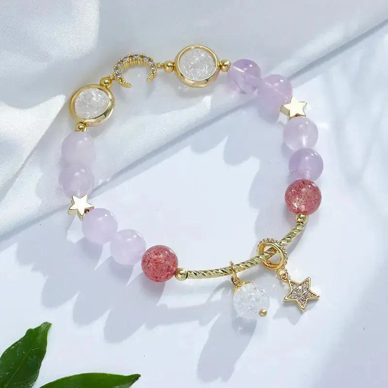 LOVCIA Lavender Amethyst Crystal Bracelet For Women With Stars and Moon Charms
