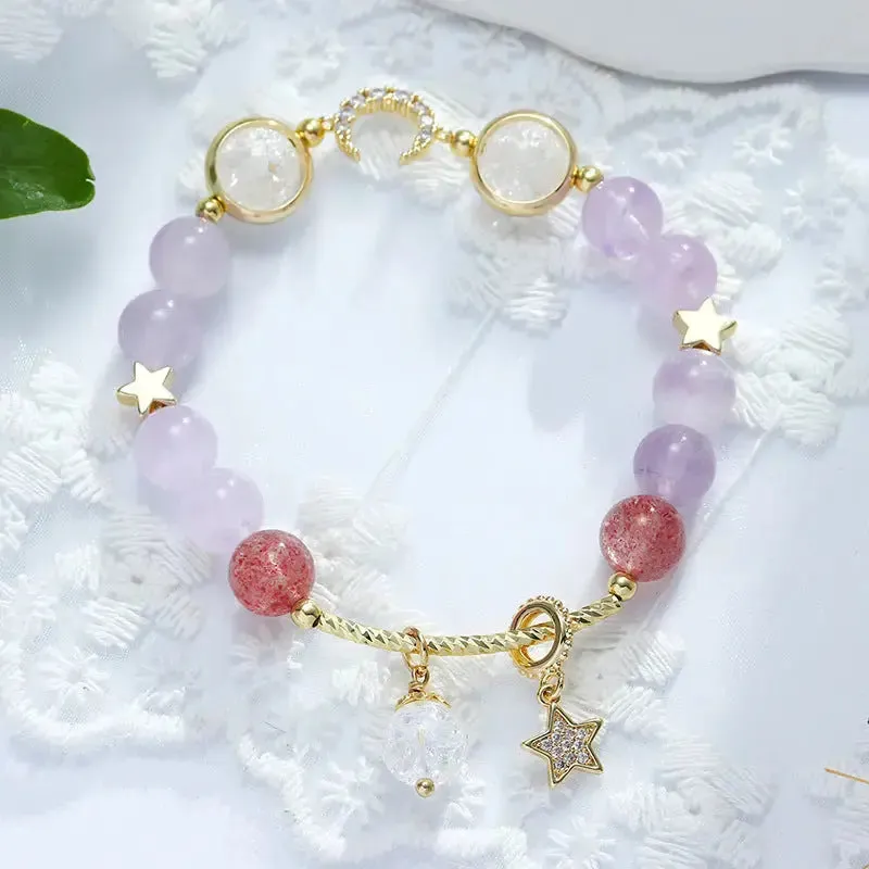 LOVCIA Lavender Amethyst Crystal Bracelet For Women With Stars and Moon Charms