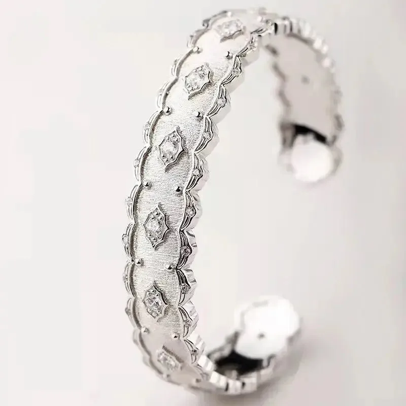 LOVCIA Luxurious Sterling Silver Handcrafted Bangle Bracelet for Women with Diamond-Shape Embossed Motifs