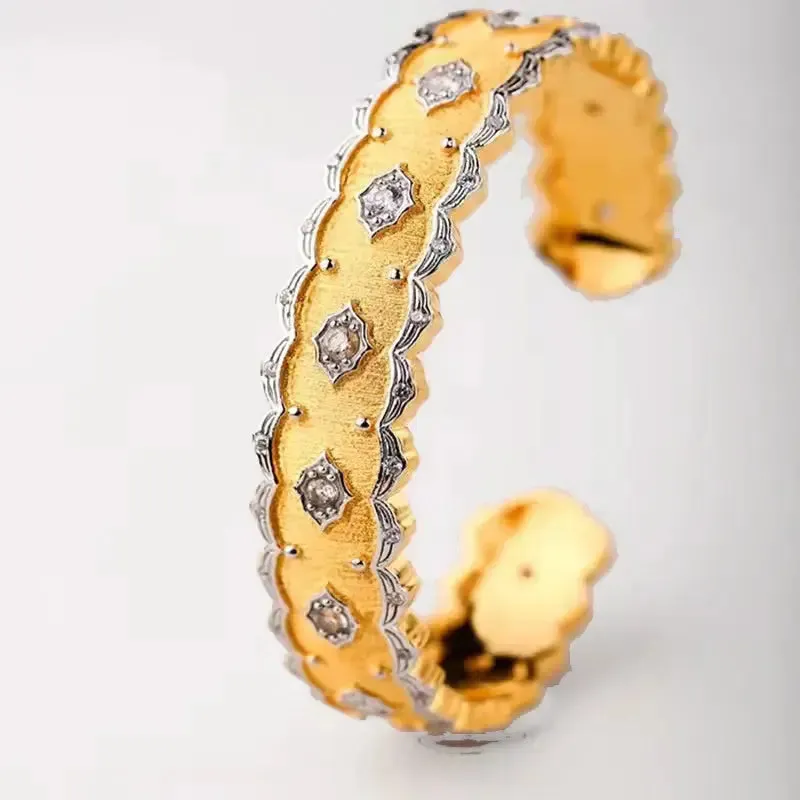 LOVCIA Luxurious Sterling Silver Handcrafted Bangle Bracelet for Women with Diamond-Shape Embossed Motifs