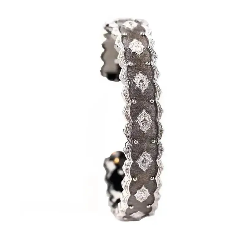 LOVCIA Luxurious Sterling Silver Handcrafted Bangle Bracelet for Women with Diamond-Shape Embossed Motifs