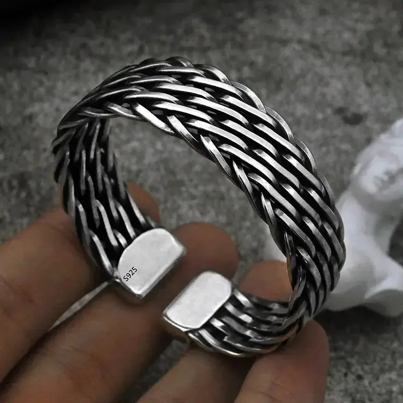LOVCIA Men's Sterling Silver Bracelet - Handcrafted Braided Adjustable Bracelet for Men
