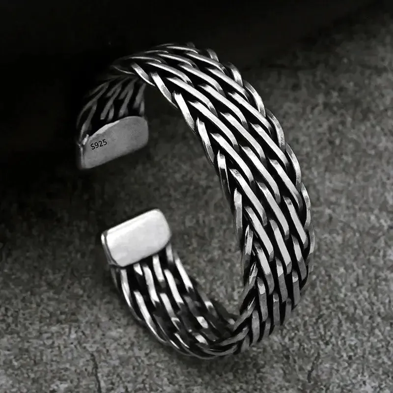 LOVCIA Men's Sterling Silver Bracelet - Handcrafted Braided Adjustable Bracelet for Men