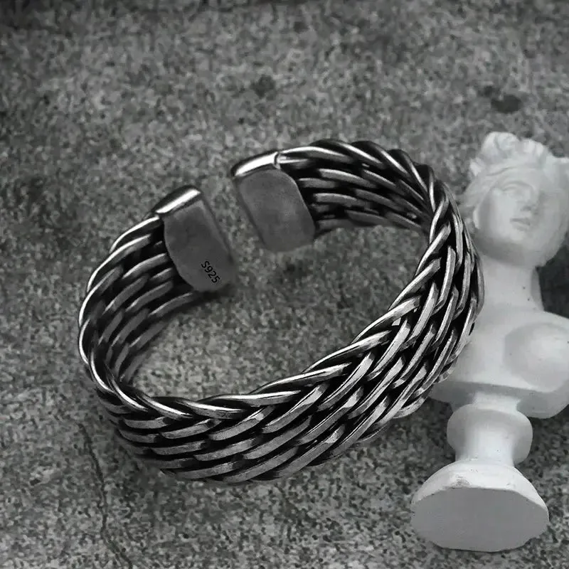 LOVCIA Men's Sterling Silver Bracelet - Handcrafted Braided Adjustable Bracelet for Men