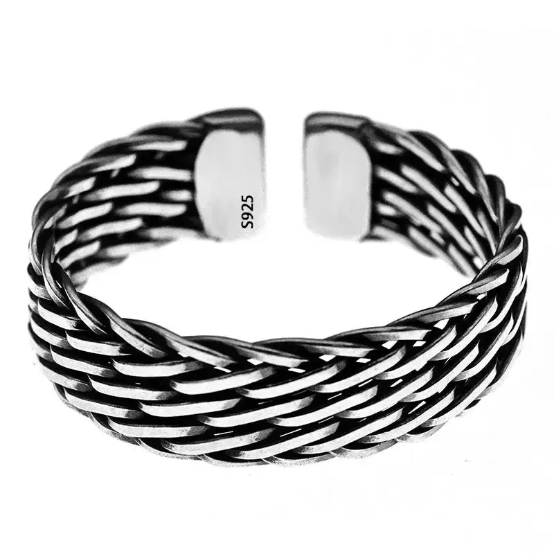 LOVCIA Men's Sterling Silver Bracelet - Handcrafted Braided Adjustable Bracelet for Men