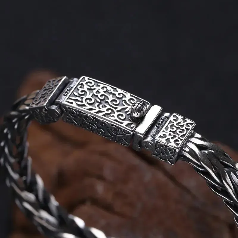 LOVCIA Men's Sterling Silver Bracelet in Vintage Style Braided Pattern - Handcrafted Unique Men's Bracelet Design