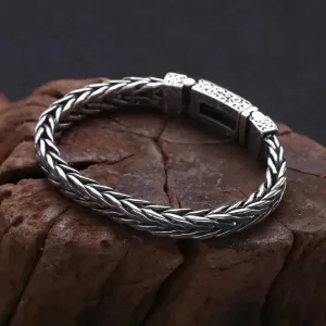 LOVCIA Men's Sterling Silver Bracelet in Vintage Style Braided Pattern - Handcrafted Unique Men's Bracelet Design