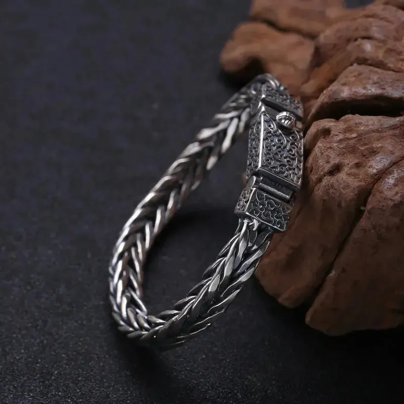 LOVCIA Men's Sterling Silver Bracelet in Vintage Style Braided Pattern - Handcrafted Unique Men's Bracelet Design