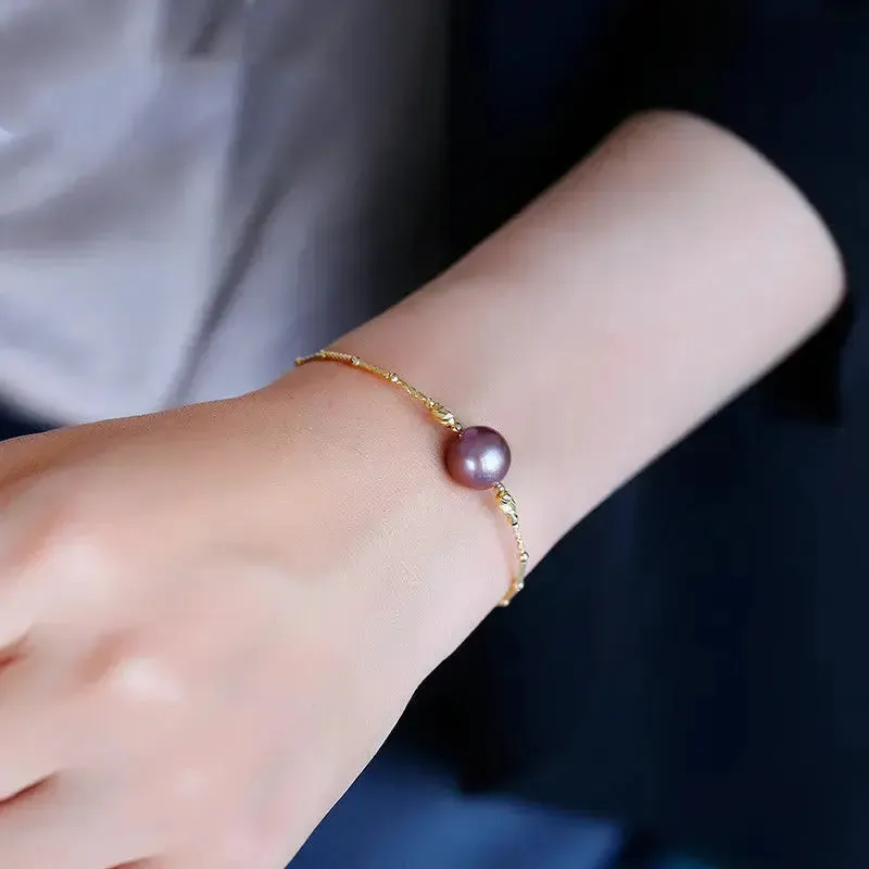 LOVCIA Purple Freshwater Symphony Pearl Bracelet for Women - Elegant 18K Gold Bracelet Jewelry
