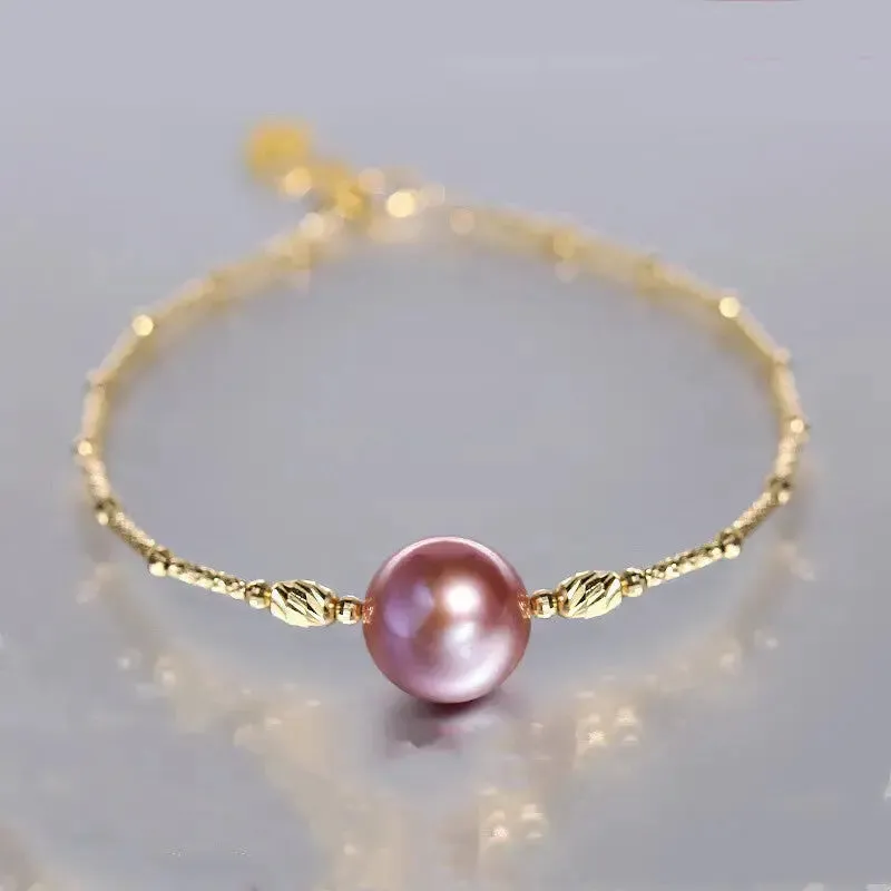 LOVCIA Purple Freshwater Symphony Pearl Bracelet for Women - Elegant 18K Gold Bracelet Jewelry