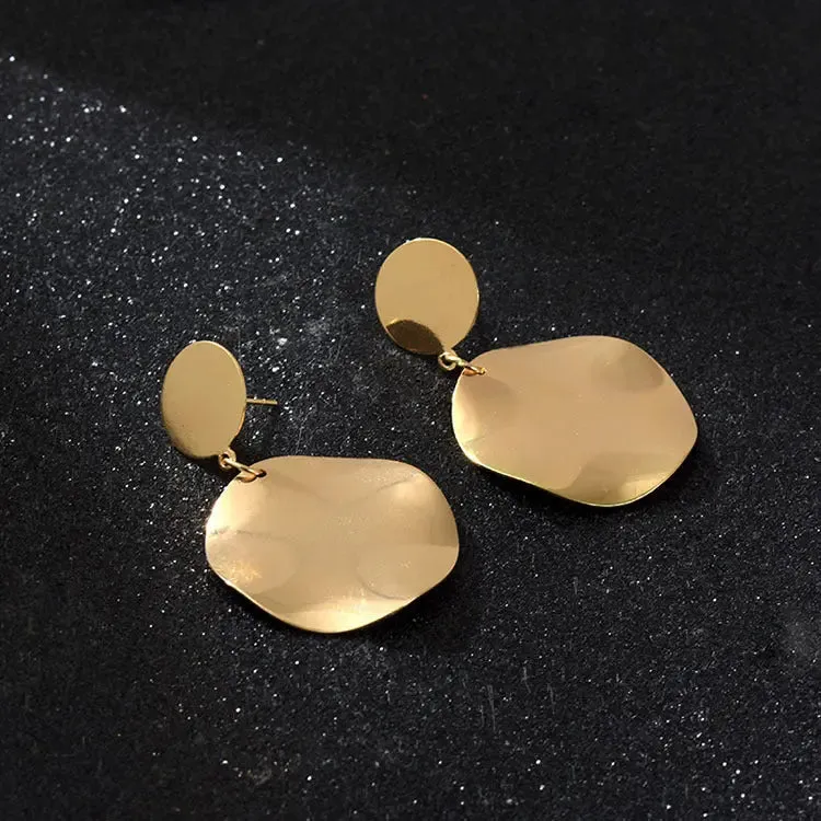 LOVCIA Retro Chic Brushed Matte Geometric Metal Earrings