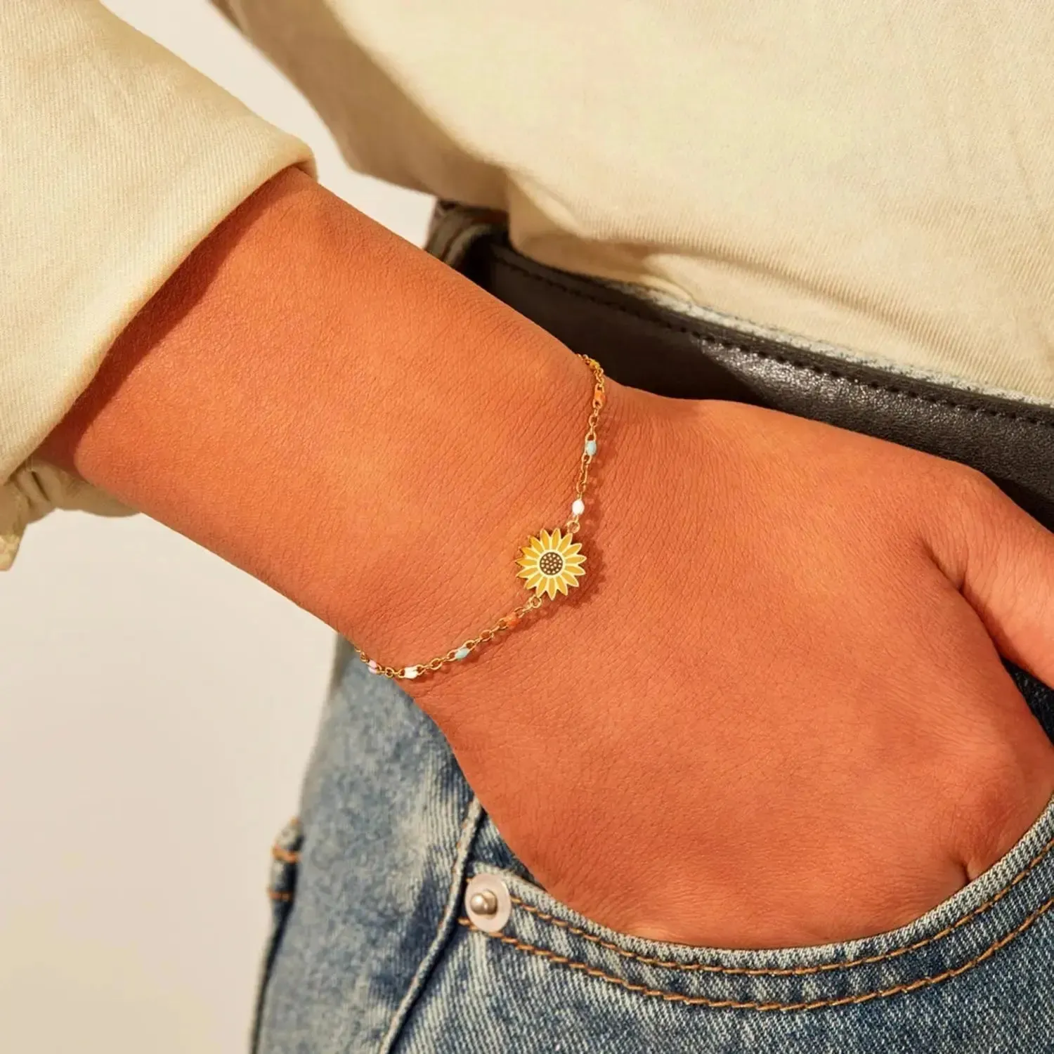 LOVCIA Sunflower Shape 18K Gold-Plated Bead Bracelet