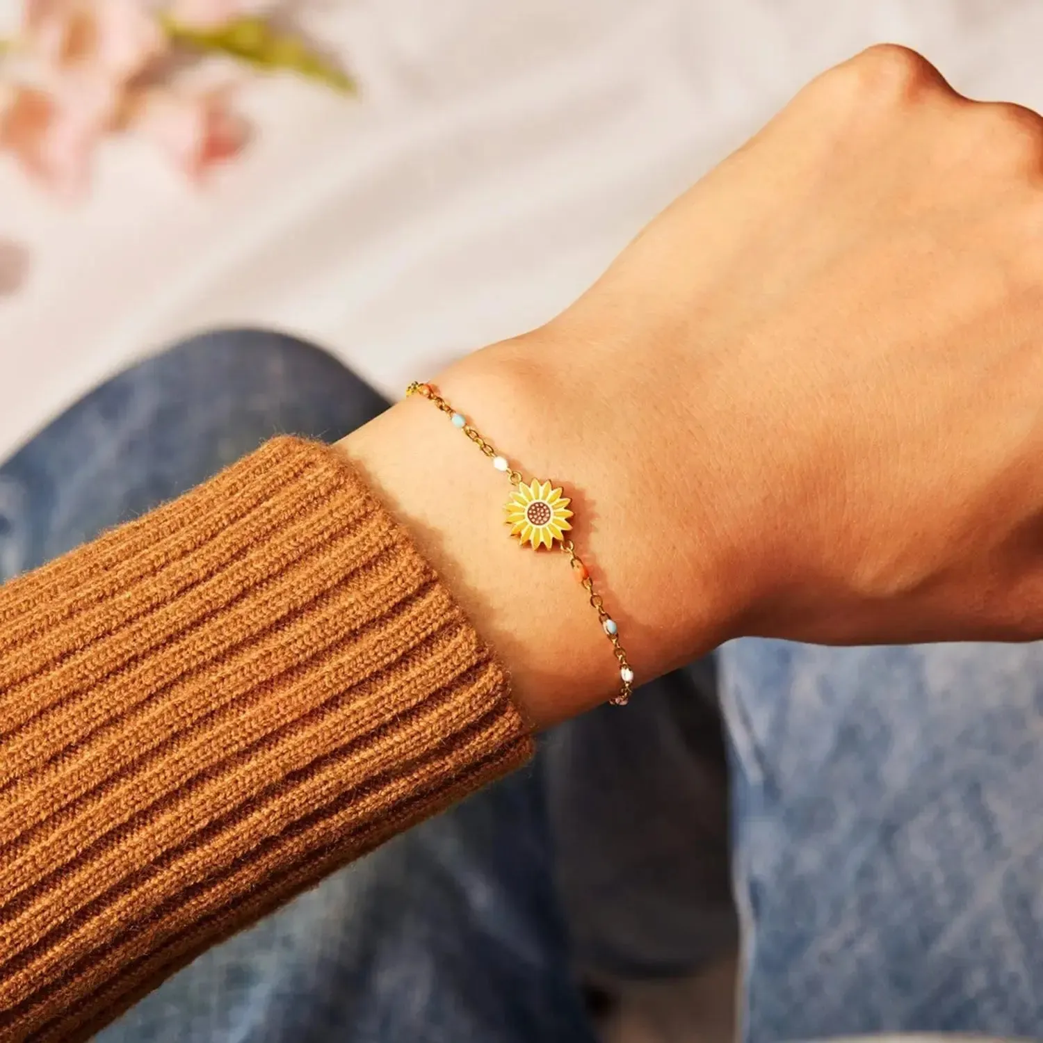 LOVCIA Sunflower Shape 18K Gold-Plated Bead Bracelet